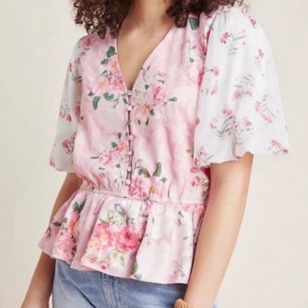 HEMANT & NANDITA Pink Floral Blouse xs
